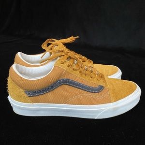 US size 9 in women’s and 7.5 in men’s antelope colored suede and canvas Vans